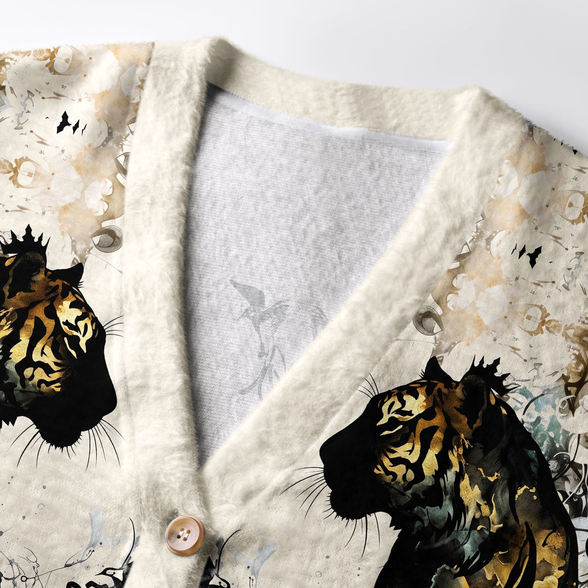 Kyoto-Lion Golden Tiger And Soaring Birds Ugly Cardigan Sweater