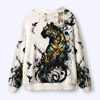 Kyoto-Lion Golden Tiger And Soaring Birds Ugly Cardigan Sweater