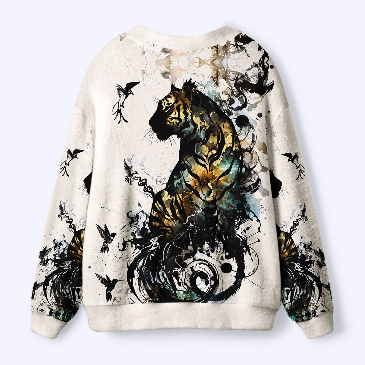 Kyoto-Lion Golden Tiger And Soaring Birds Ugly Cardigan Sweater