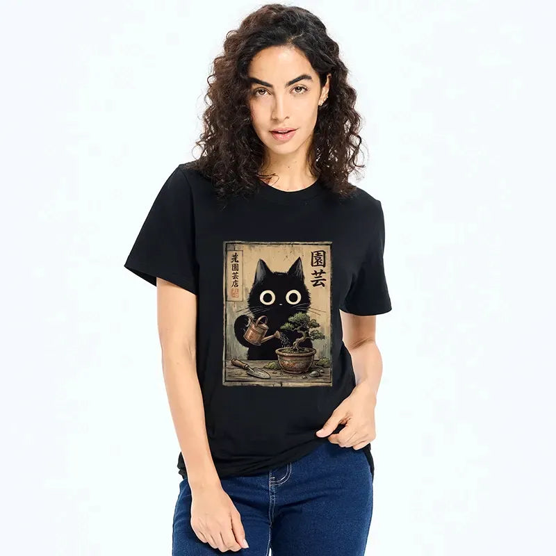 Kyoto-Lion Vintage Style Black Cat Tee