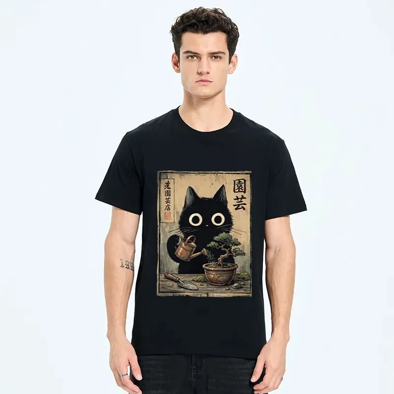 Black Cat Watering Bonsai Classic T-Shirt