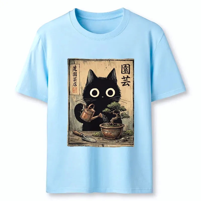 Kyoto-Lion Black Cat Watering Bonsai Tree Classic T-Shirt