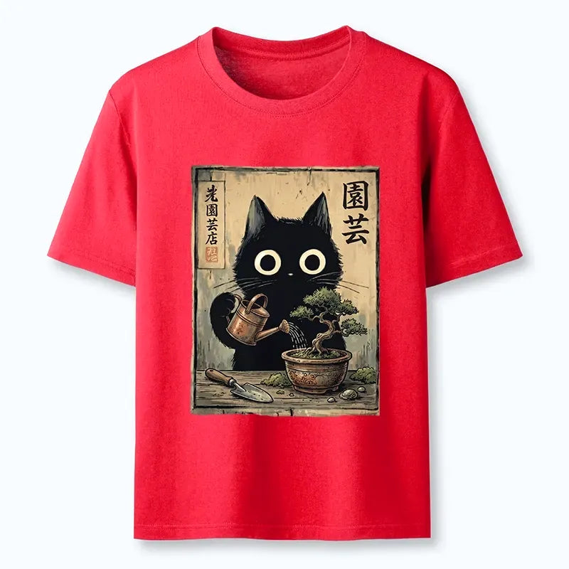 Kyoto-Lion Black Cat Watering Bonsai Tree Classic T-Shirt
