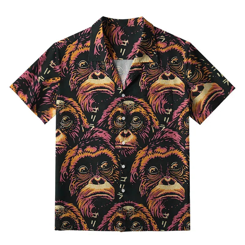 Kyoto-Lion Mischievous Monkey Aloha Hawaiian Shirt