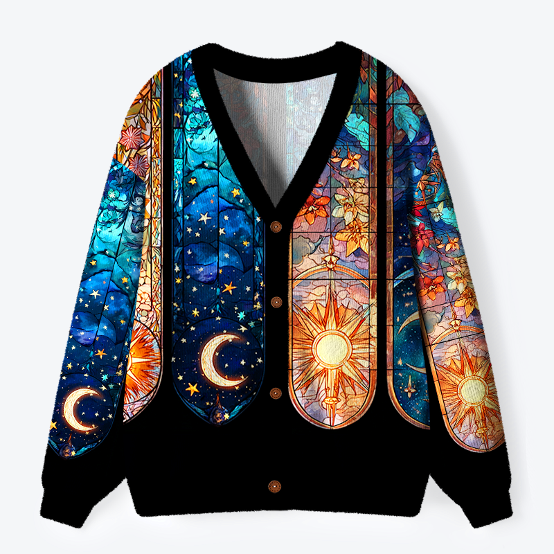 Kyoto-Lion Sanctum of Sun, Moon, and Stars Ugly Cardigan Sweater