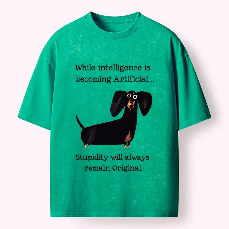 Kyoto-Lion Dachshund Real Humor Funny Meme Washed T-Shirt