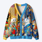 Kyoto-Lion Regal Cats in Vibrant Robes Ugly Cardigan Sweater