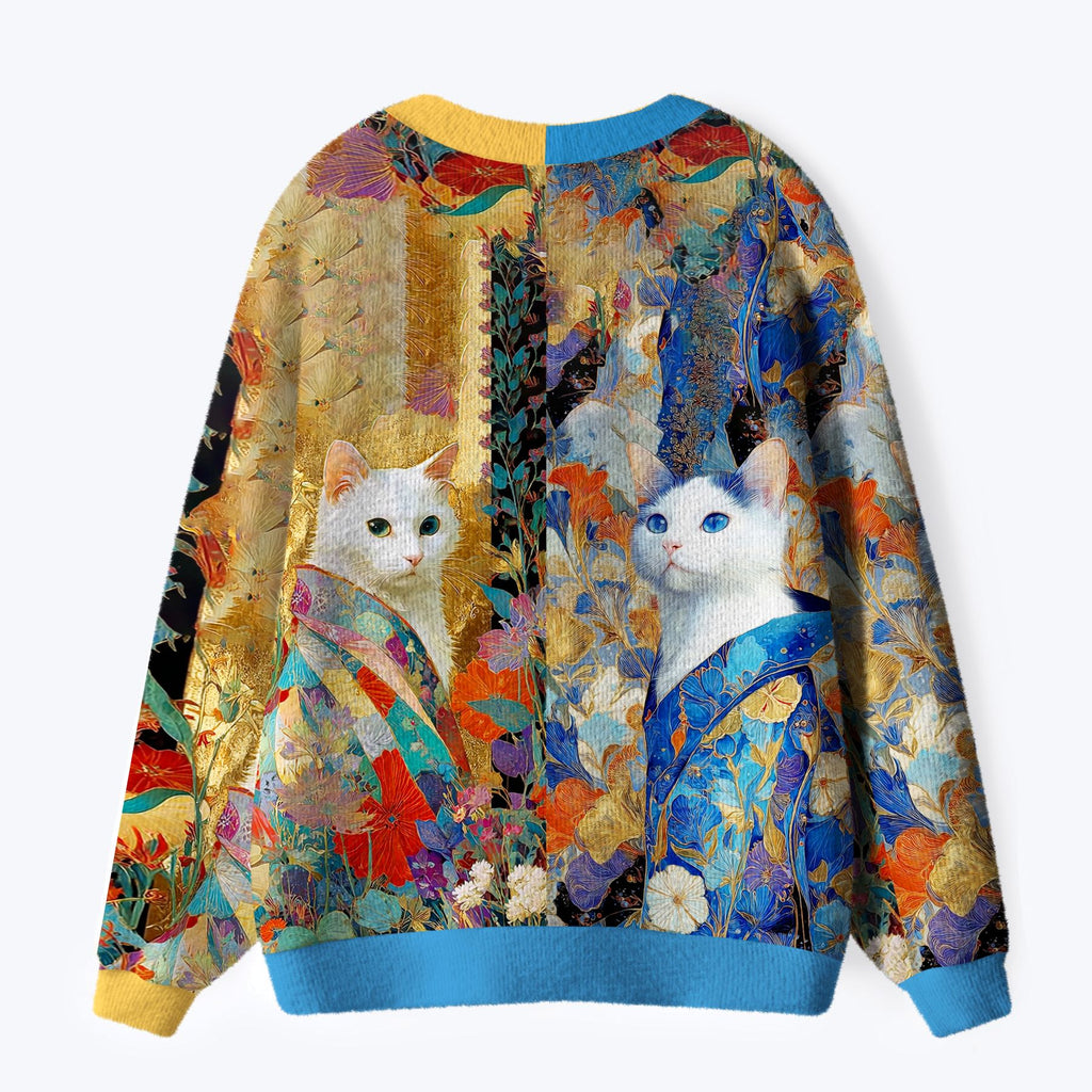 Kyoto-Lion Regal Cats in Vibrant Robes Ugly Cardigan Sweater