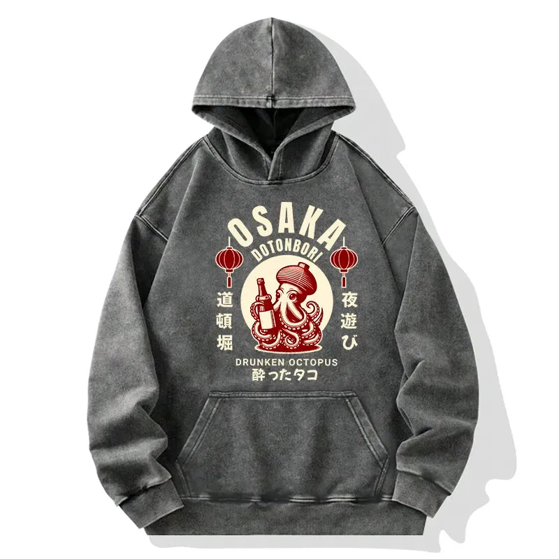 Retro Osaka Octopus Hoodie for Streetwear