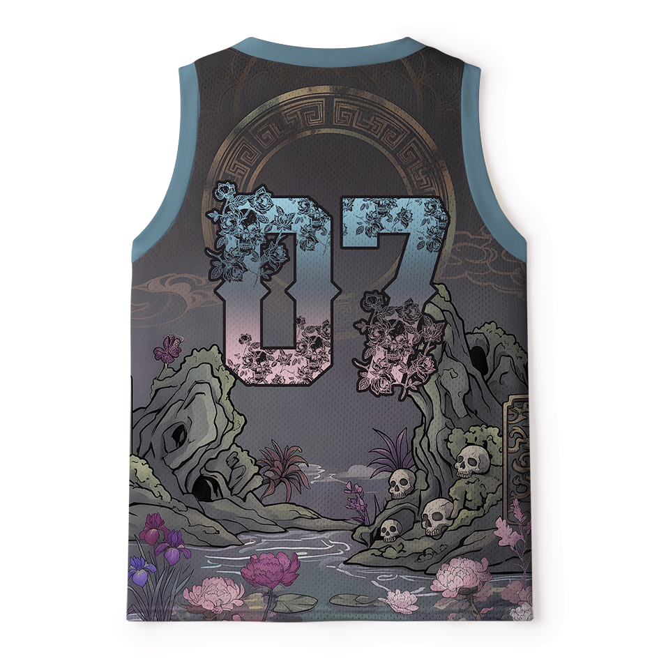 Kyoto-Lion Impermanence Beauty Dark Ukiyoe Skeleton Mesh Tank Top
