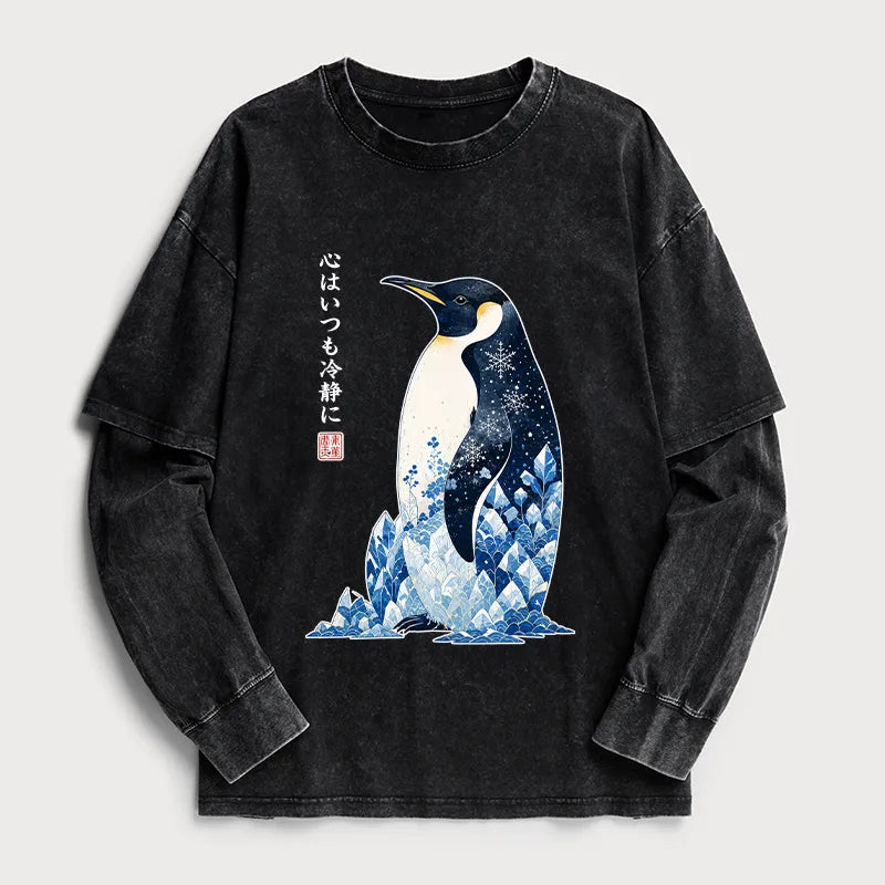 Kyoto-Lion Keep Calm Penguin Washed Double Layer T-Shirt