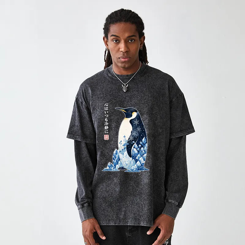 Kyoto-Lion Keep Calm Penguin Washed Double Layer T-Shirt