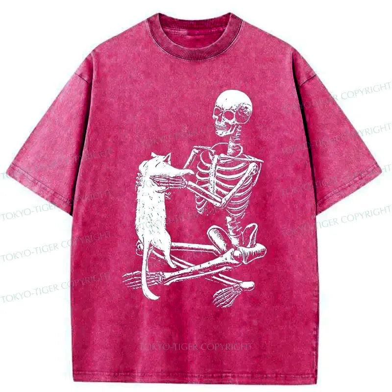 Kyoto-Lion Skeleton And His Cat Washed T-Shirt
