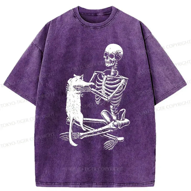 Kyoto-Lion Skeleton And His Cat Washed T-Shirt