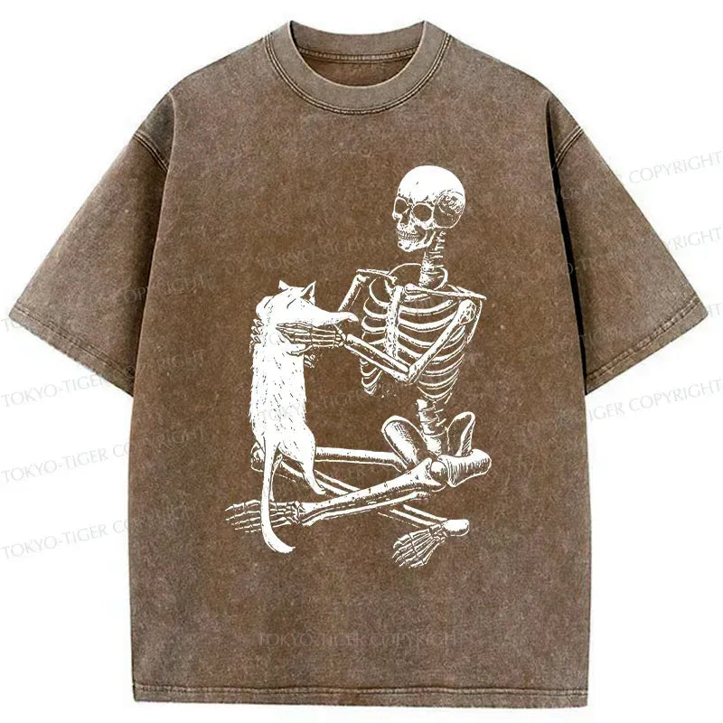 Kyoto-Lion Skeleton And His Cat Washed T-Shirt