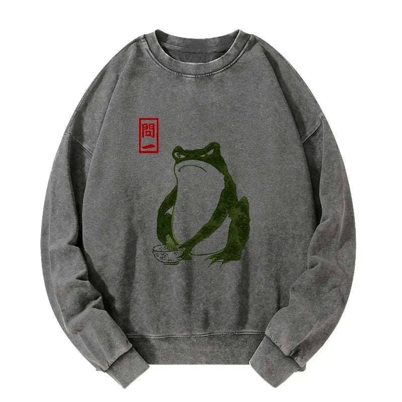 Kyoto-Lion Woodblock Print Frog Washed Sweatshirt