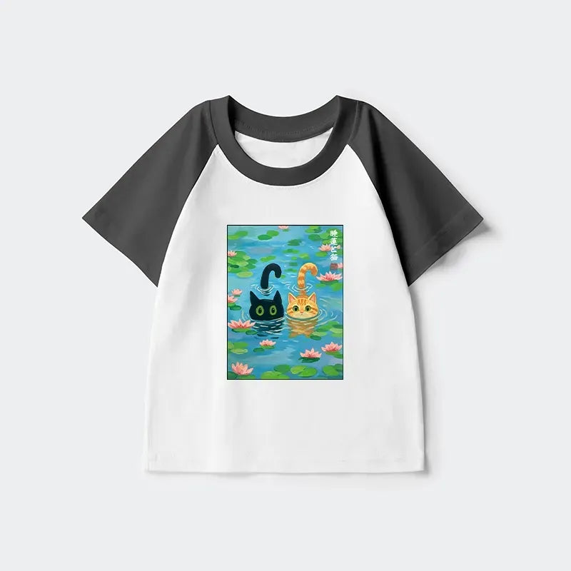 Japanese Cat Kids Raglan T-Shirt for Daily Wear
