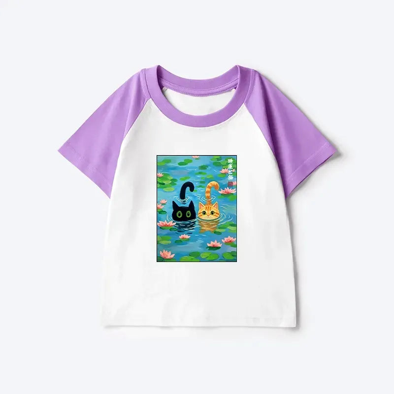 Kyoto Lion Cats Lotus Pond Kids Tee