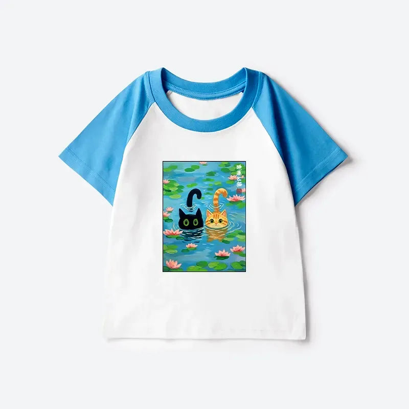 Kyoto Lion Cats Lotus Pond Kids Tee