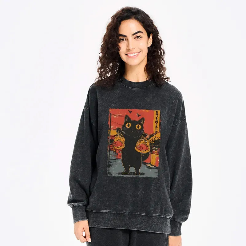 Japanese Cat Sweatshirt for Daily Wear