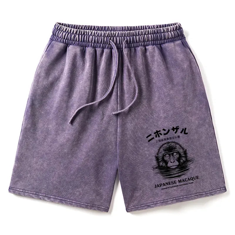 Kyoto-Lion The Macaque Monkey In The Bath Japanese Washed Shorts