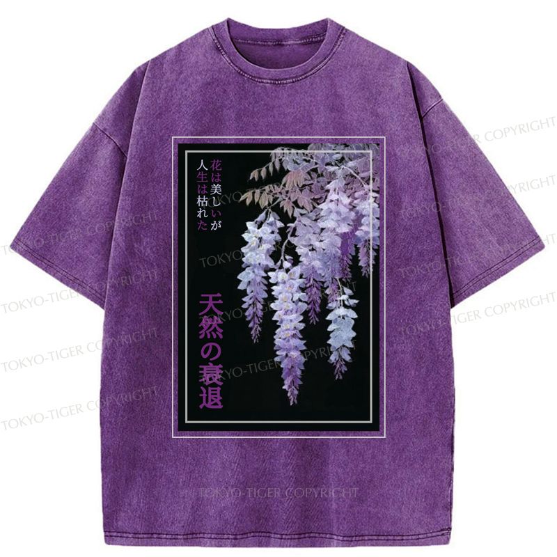 Kyoto-Lion Wisteria Jpanese Flowers Poster Washed T-Shirt