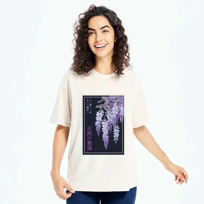 Kyoto-Lion Wisteria Jpanese Flowers Poster Washed T-Shirt