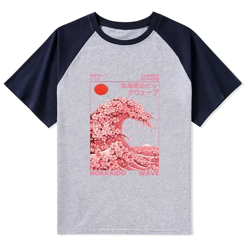 Kyoto-Lion Sakura Wave Raglan T-shirt