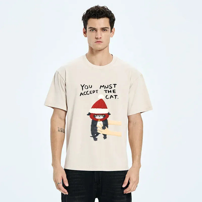 Kyoto-Lion Accept This Christmas Cat Washed T-Shirt