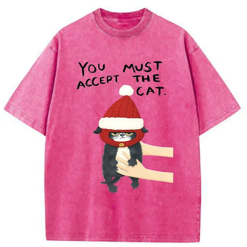 Kyoto-Lion Accept This Christmas Cat Washed T-Shirt