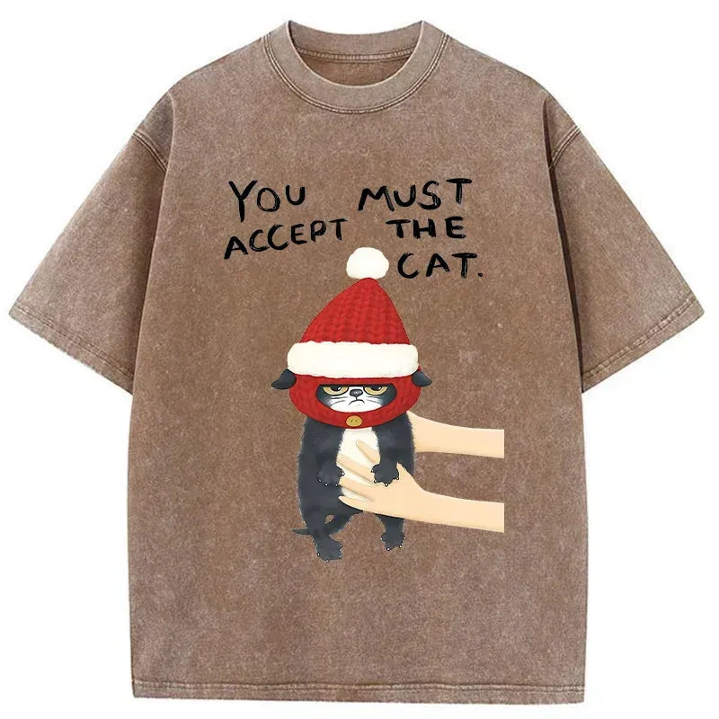 Kyoto-Lion Accept This Christmas Cat Washed T-Shirt