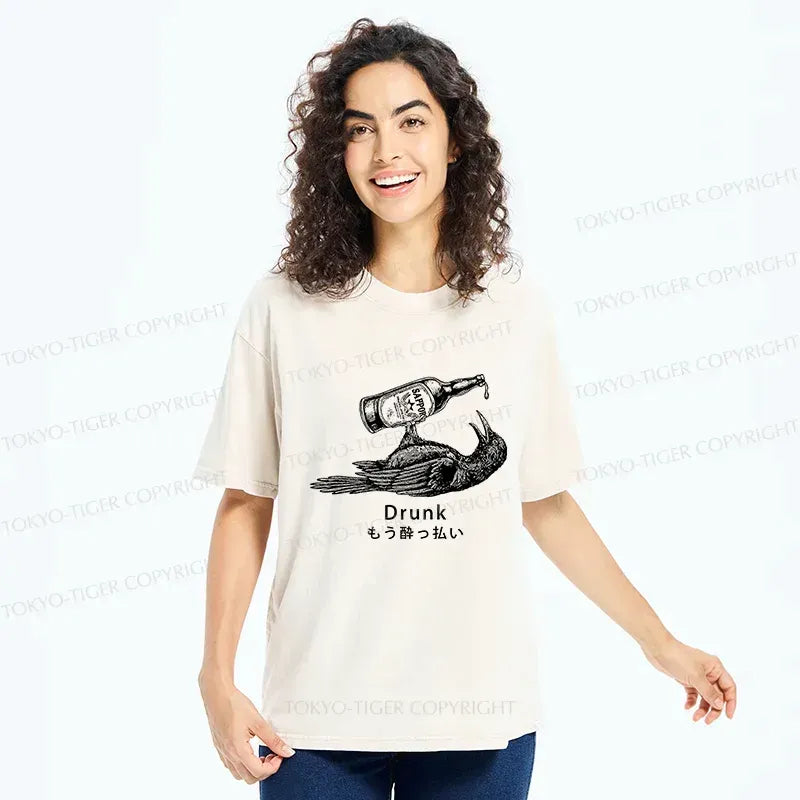 Kyoto-Lion Drinking Crow Washed T-Shirt