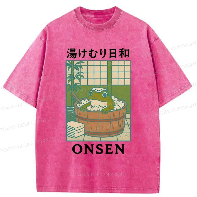 Kyoto-Lion Frog Taking A Bath Japan Washed T-Shirt