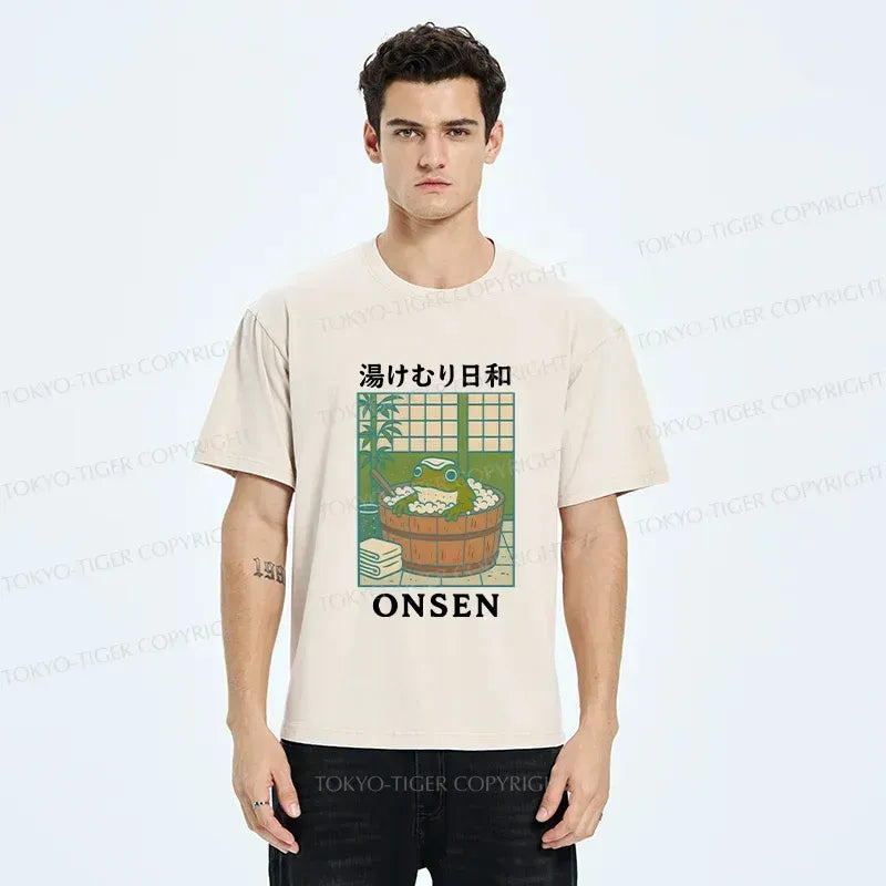 Kyoto-Lion Frog Taking A Bath Japan Washed T-Shirt