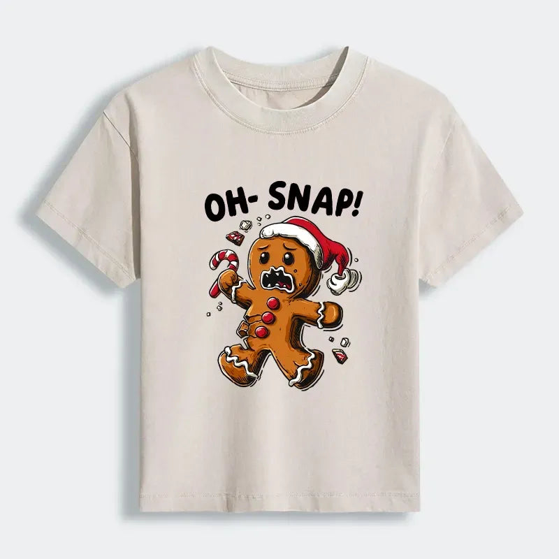 Kyoto-Lion Oh Snap The Gingerbread Man's Christmas Chaos Women's Washed T-shirt