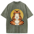 Kyoto-Lion Meditating Orange Cat Washed T-Shirt