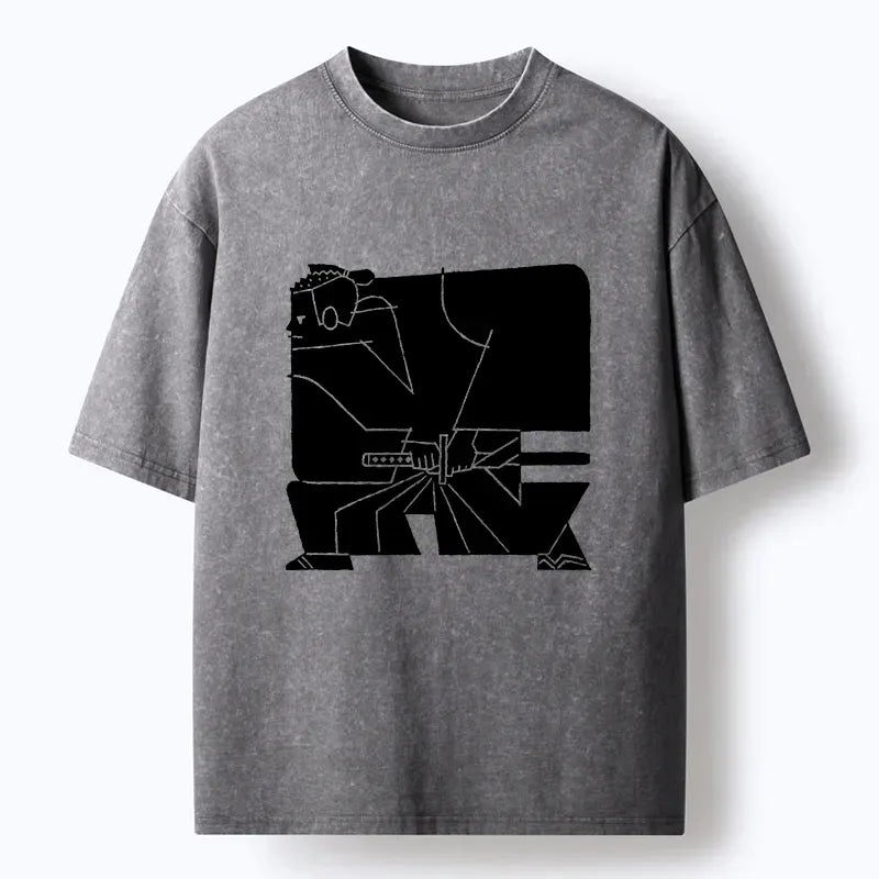 Kyoto-Lion Pattern Design Samurai Washed T-Shirt