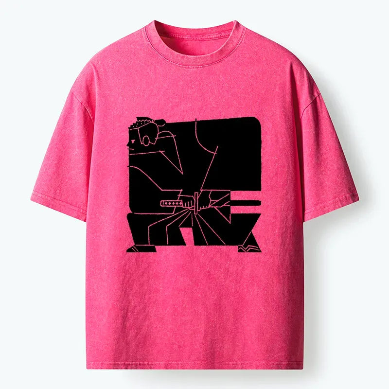 Kyoto-Lion Pattern Design Samurai Washed T-Shirt