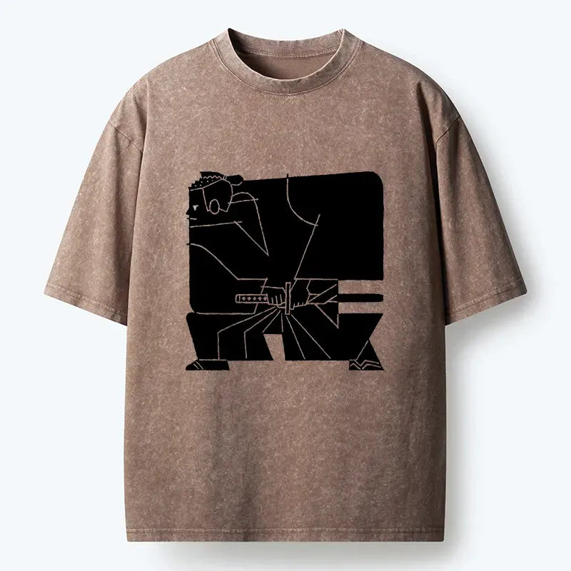 Kyoto-Lion Pattern Design Samurai Washed T-Shirt