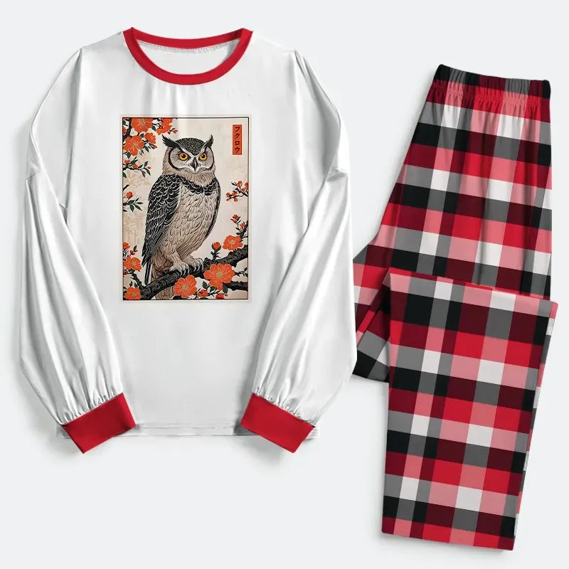 kids and adult matching japanese owl pajamas