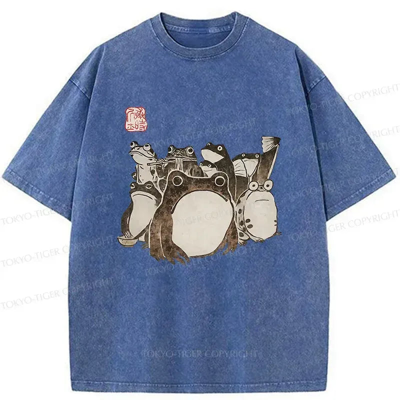 Japanese Frog Washed T-Shirt for Daily Wear
