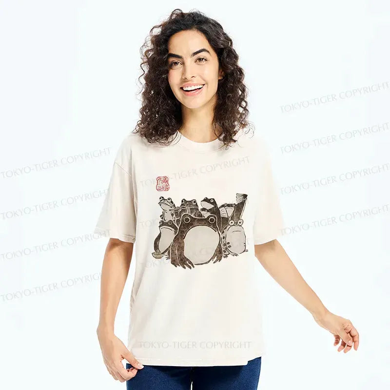 Unisex Washed Frog T-Shirt for Casual