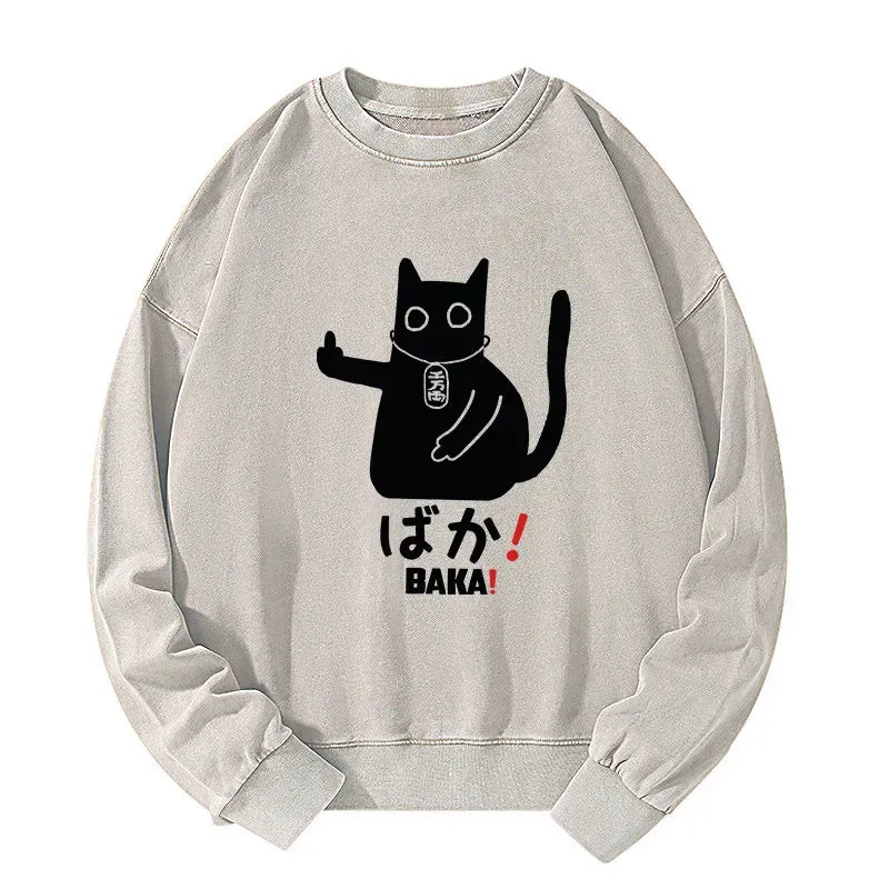 Kyoto-Lion Japanese Baka Cat Washed Sweatshirt