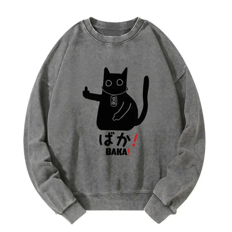 japanese baka cat washed sweatshirt