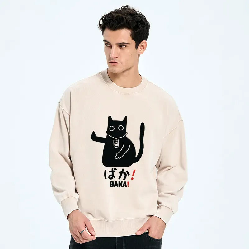 vintage japanese cat sweatshirt for streetwear