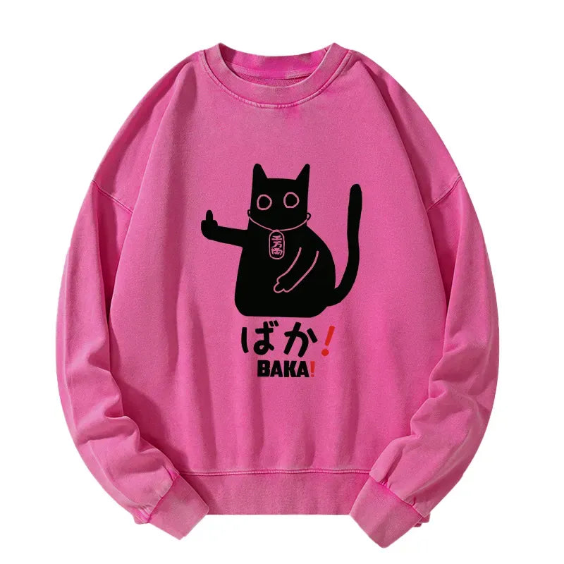 japanese baka cat washed sweatshirt