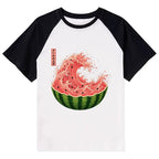 Kyoto-Lion Watermelon Wave Summer Ukiyo Art Raglan T-shirt