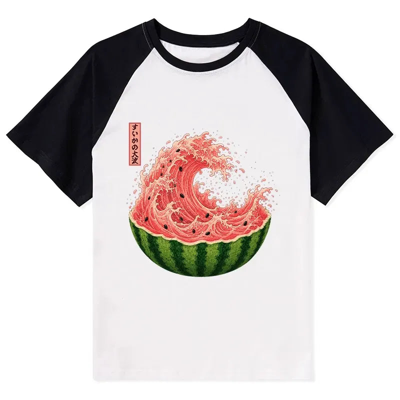 Kyoto-Lion Watermelon Wave Summer Ukiyo Art Raglan T-shirt