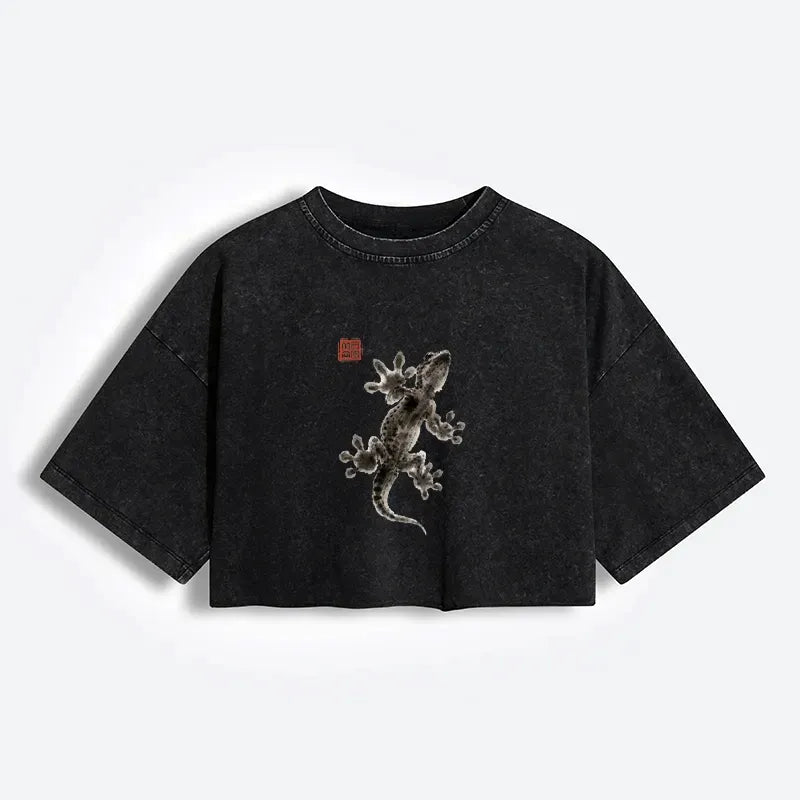 Minimal Asian Ink Brush Crop Tee