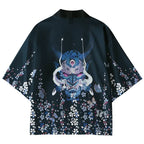 Kyoto-Lion Sakura With Oni Mask Kimono Cardigan